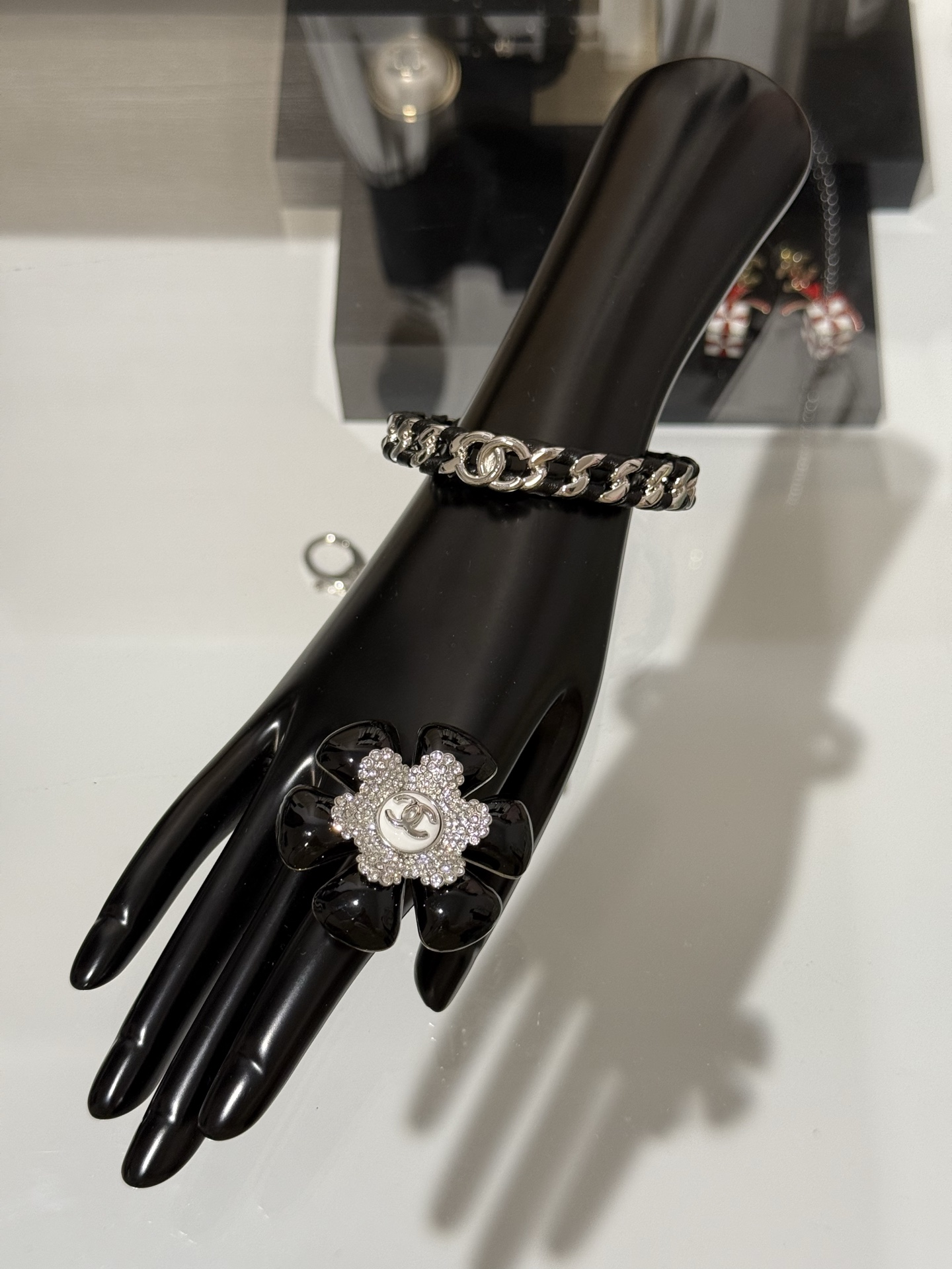 Chanel 26C Leather with Chain Bracelet Cuff Bangle - Image 14