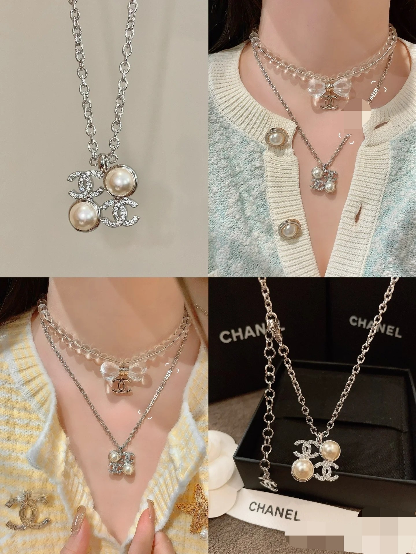 Chanel Silver Square Coco & Pearls Pendant Necklace - Image 8