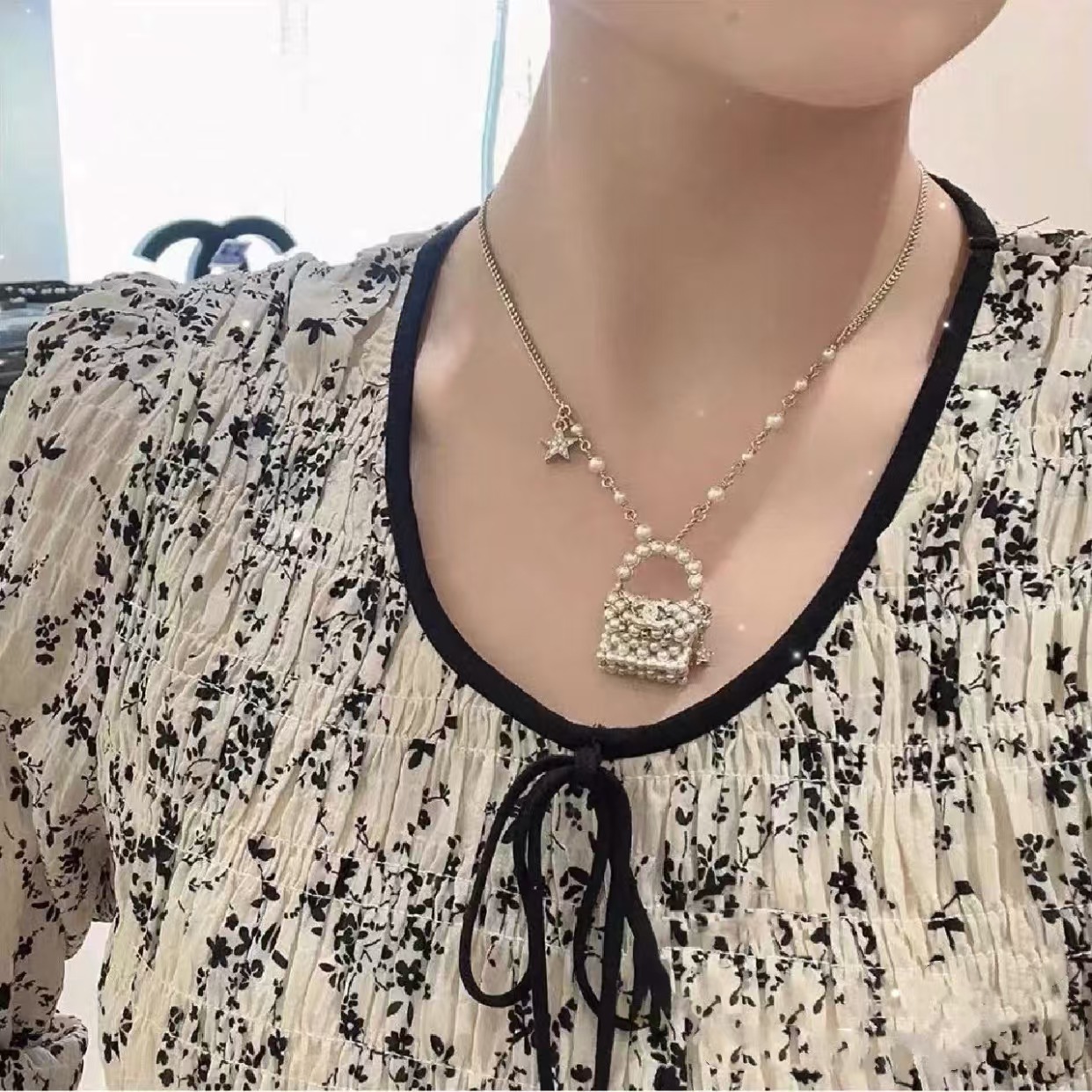 Chanel Pearl Bag Pendant Necklace - Image 10