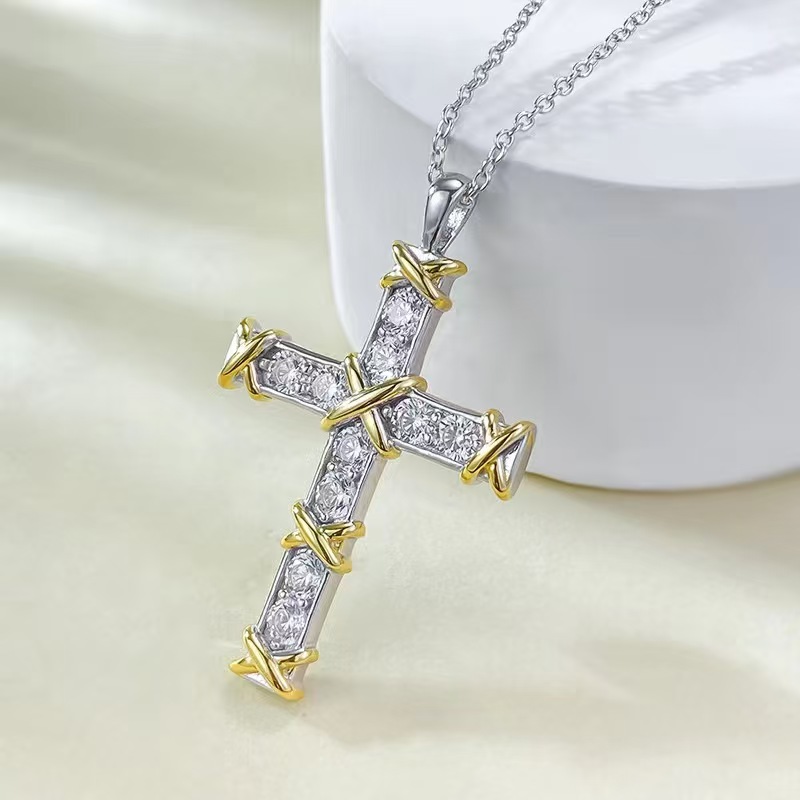 Tiffany Ten Stone Cross Pendant with Diamonds Necklace - Image 2