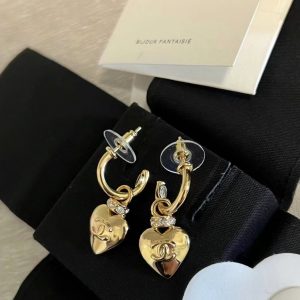 Chanel Gold Hoop with Heart Dangle Earrings