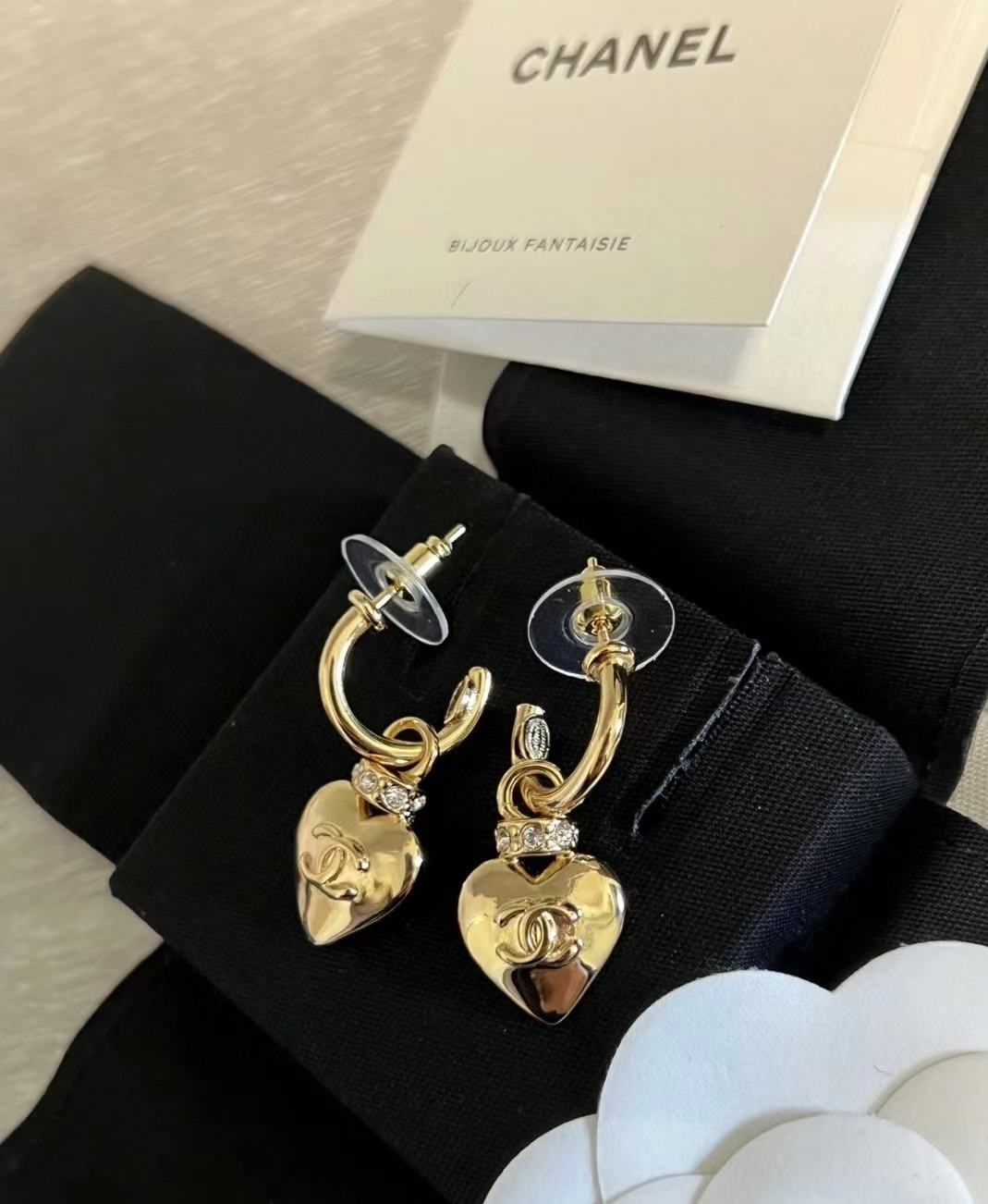 Chanel Gold Hoop with Heart Dangle Earrings