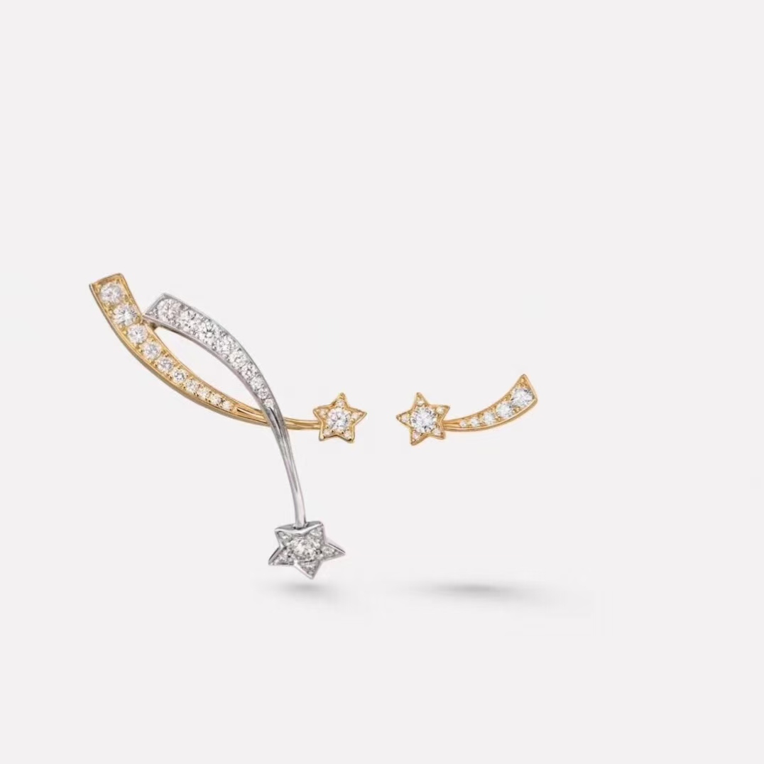 Chanel AB Asymmetric Mixed Metal Color Comete Earrings
