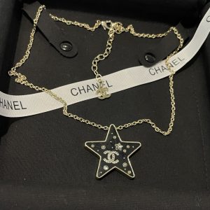Chanel Diamond Paved Black Enamel Star Pendant Necklace