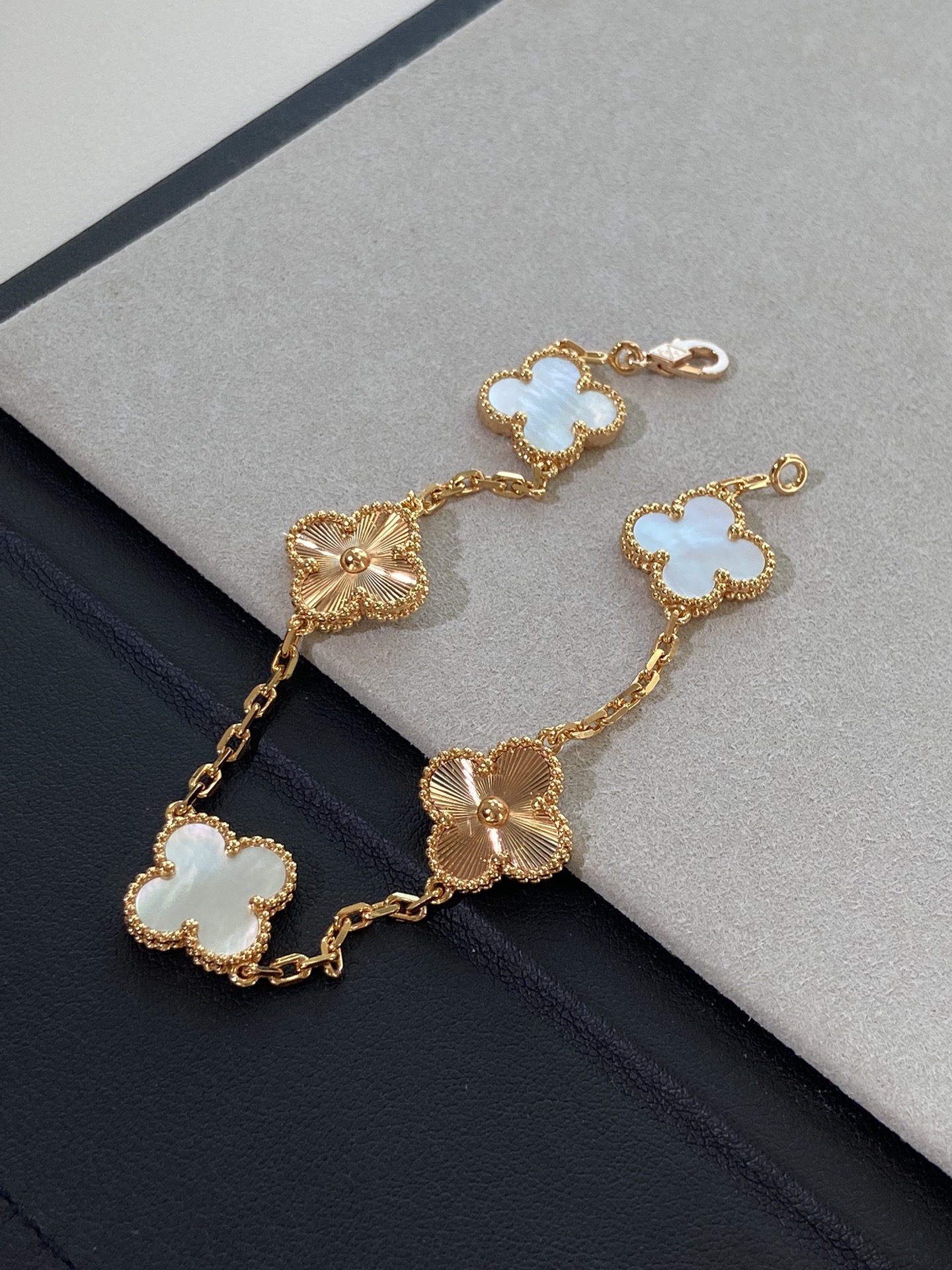 VCA Vintage Alhambra White and Gold Bracelet 5 Motifs - Image 3