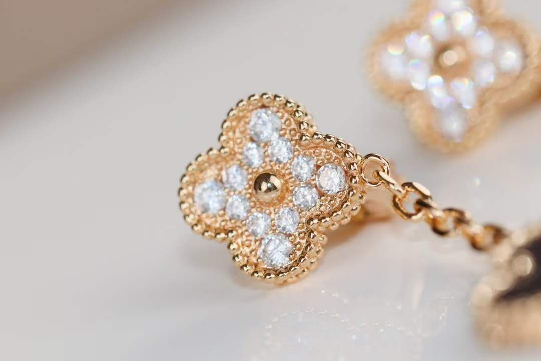 VCA Grey Mother of Pearl Magic Alhambra Earrings 2 Motifs - Image 5