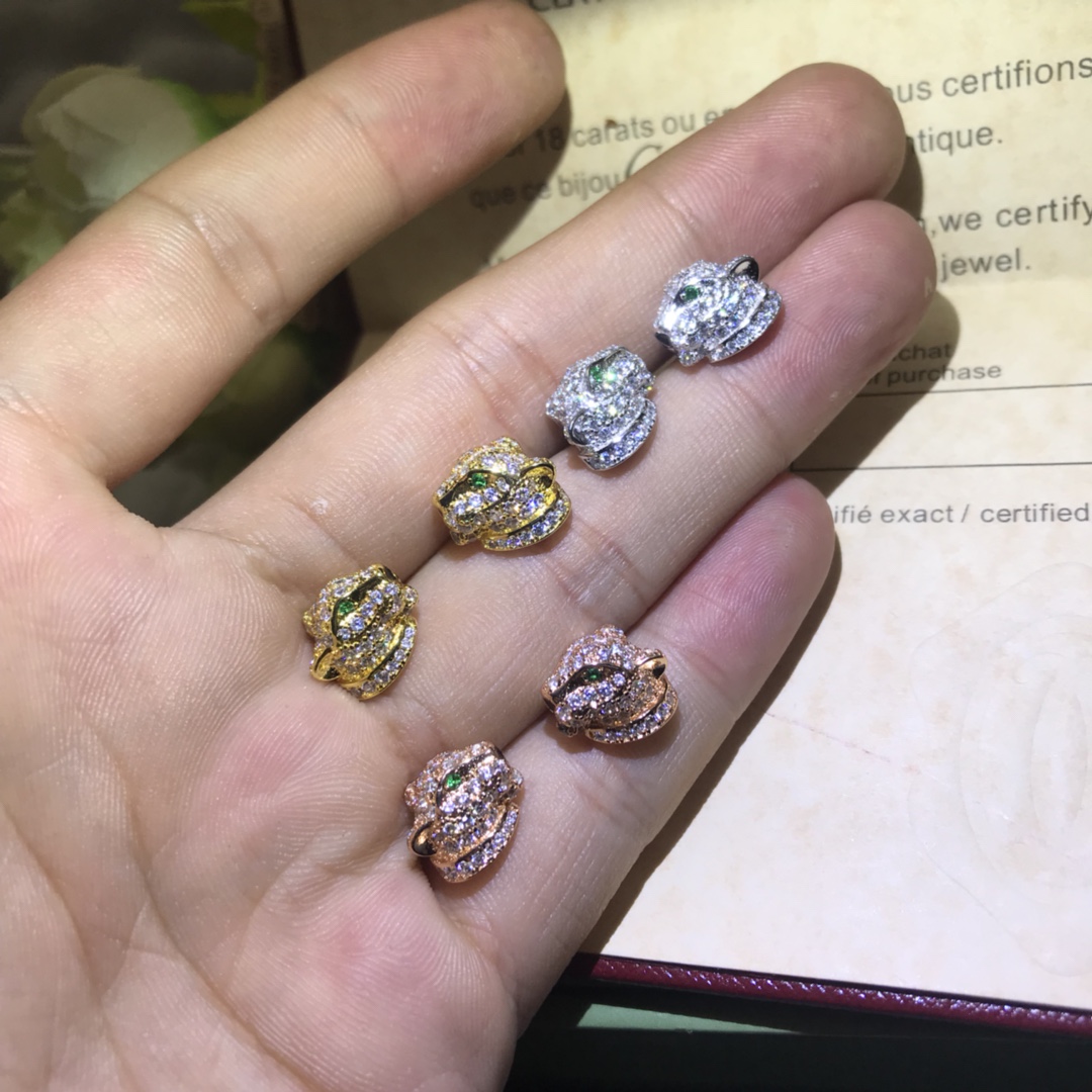 Cartier Full Paved Diamond Leopard Stud Earrings - Image 4