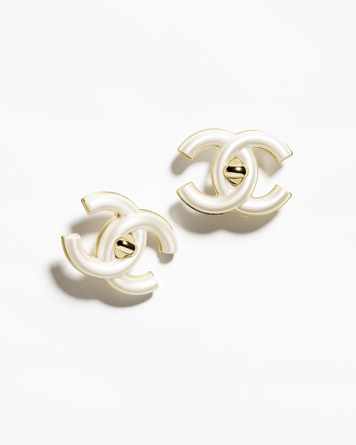 Chanel White Double C Stud Earrings - Image 7