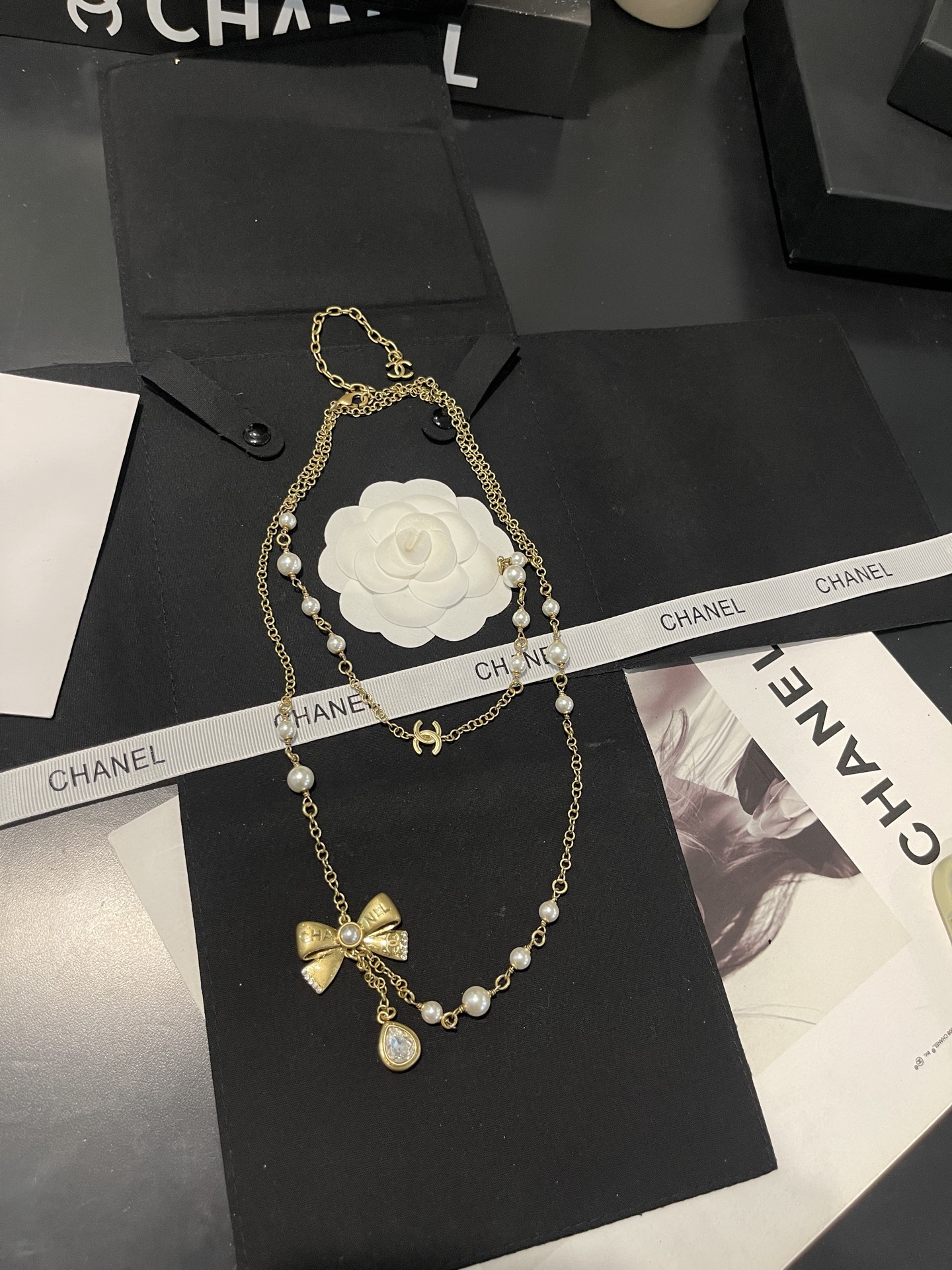 Chanel Bowknot Sweater Chain Foldable Double-Layer Long Necklace - Image 6