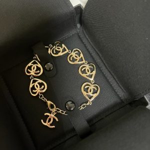 Chanel Hollow Heart Bracelet Earrings Ring Leather Necklace