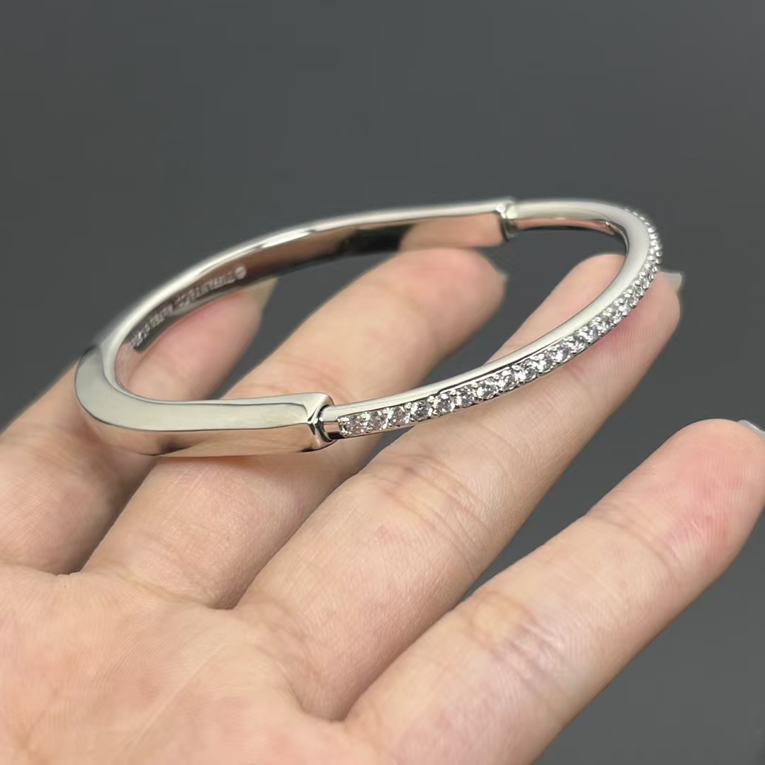 Tiffany Lock Bangle Half Pavé Diamonds Bracelet - Image 4