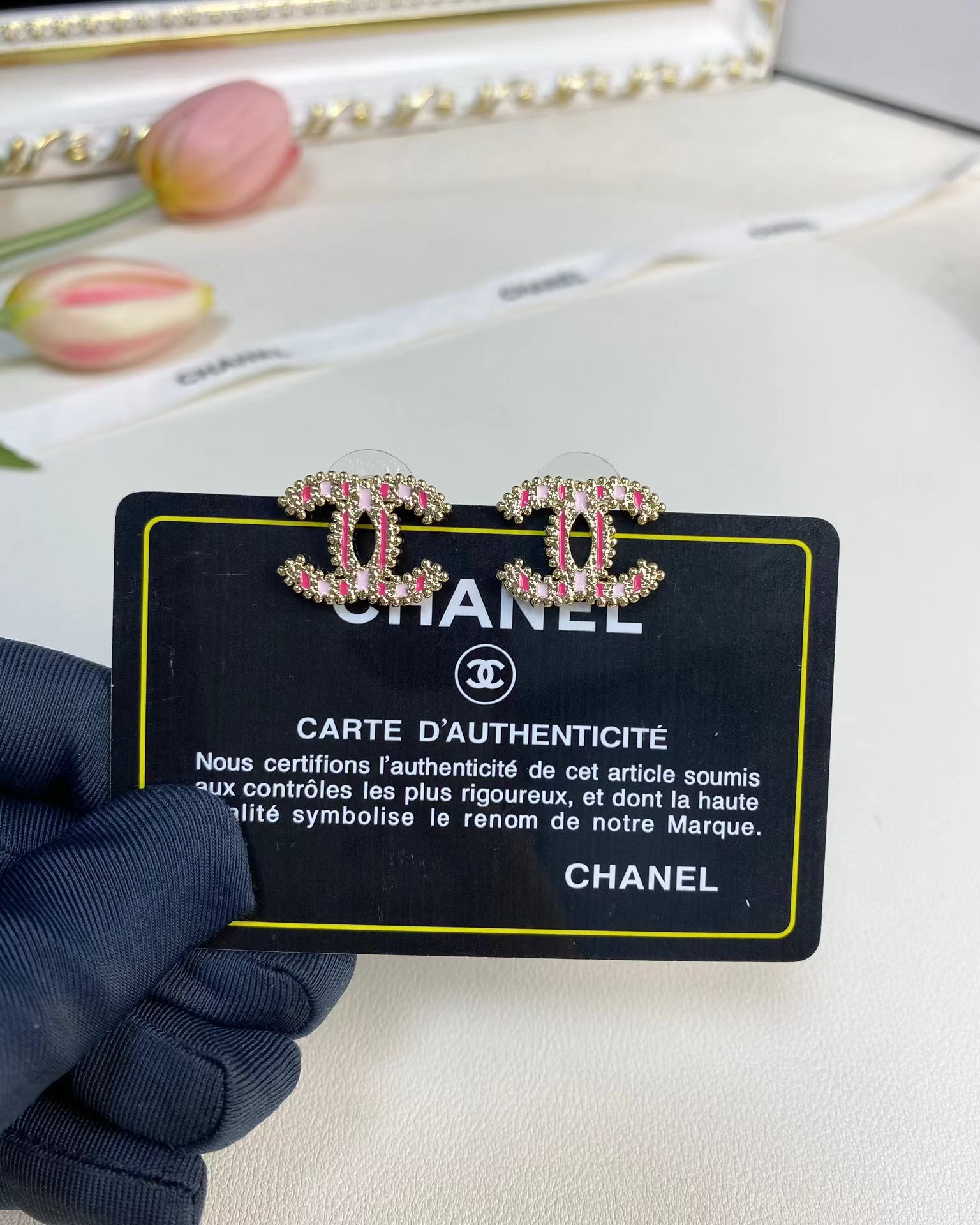 Chanel Enamel Pink Double C Earrings - Image 6