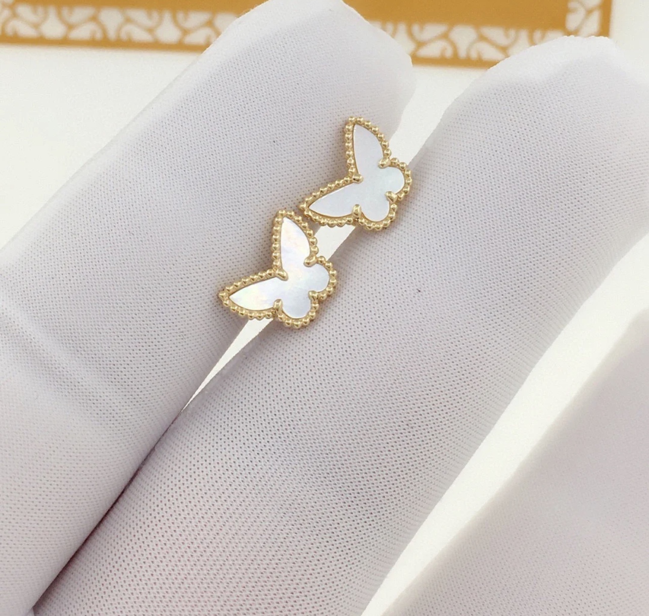 VCA Mini White Butterfly Stud Earrings - Image 2
