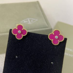 VCA Rose Red Diamond Alhambra Earrings
