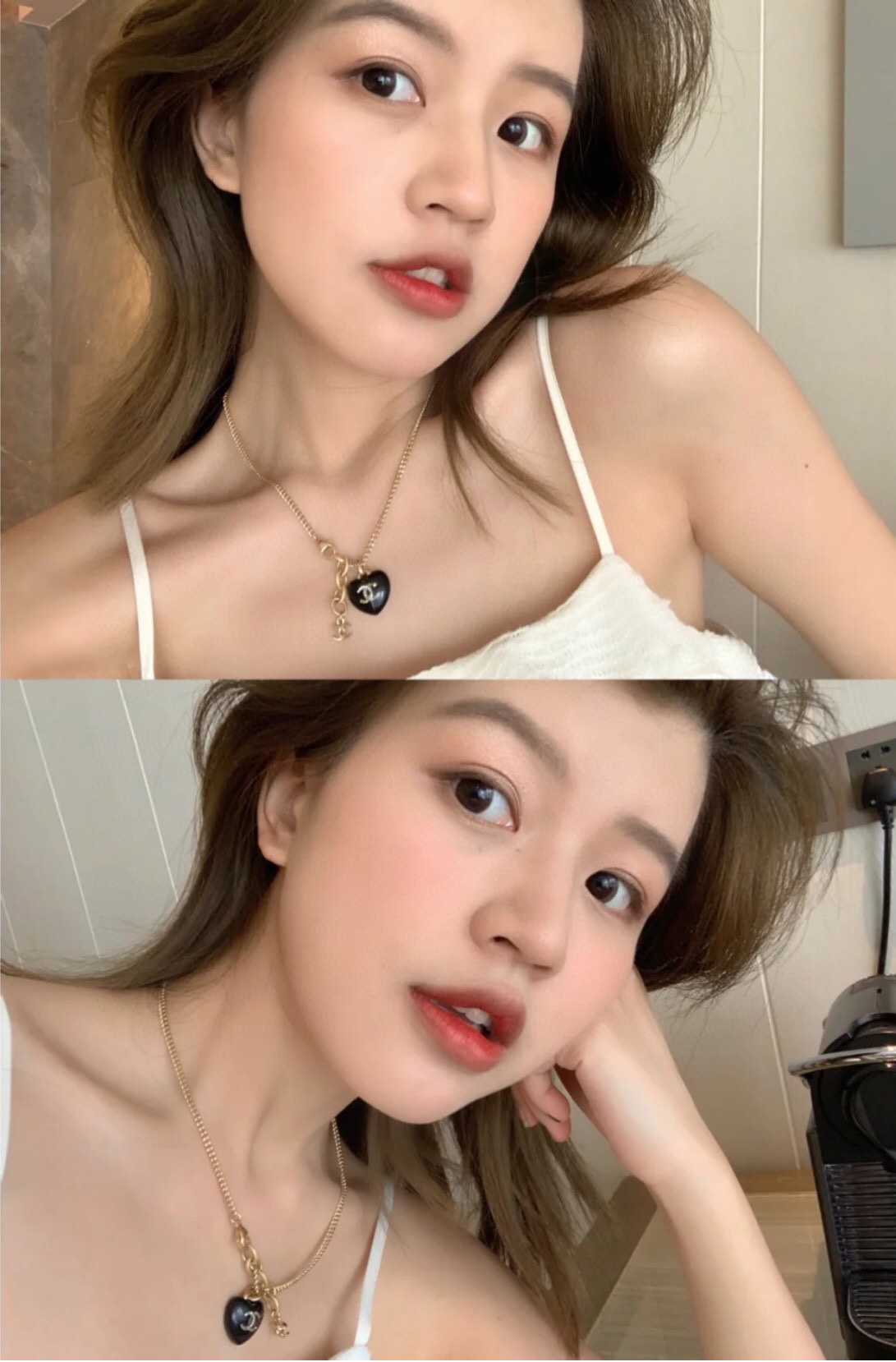 Chanel Black Heart Pendant Necklace and CC Pearl Drop Earrings - Image 2