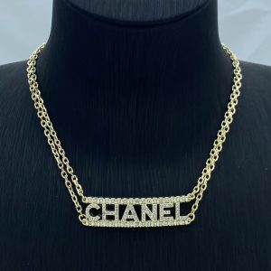 Chanel Letters Pendant Two Row Chains Necklace
