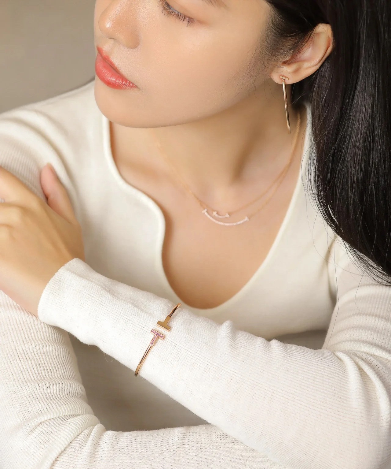 Tiffany Paved Pink Diamond Double T Bangle Bracelet - Image 9