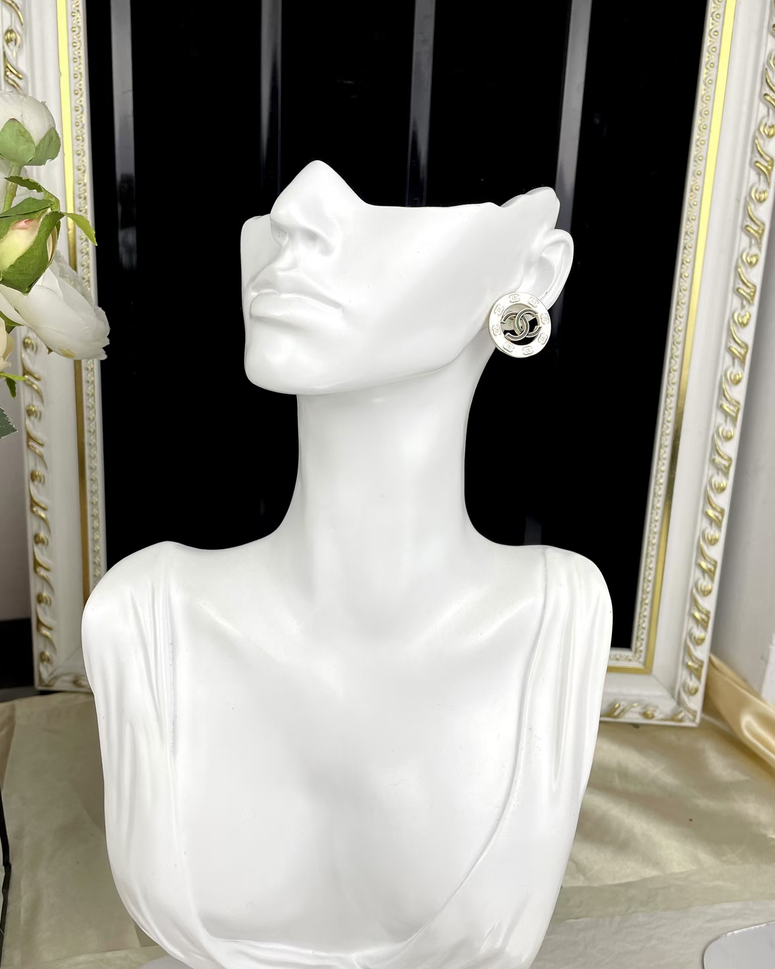 Chanel Round White and Black Enamel Stud Earrings - Image 7