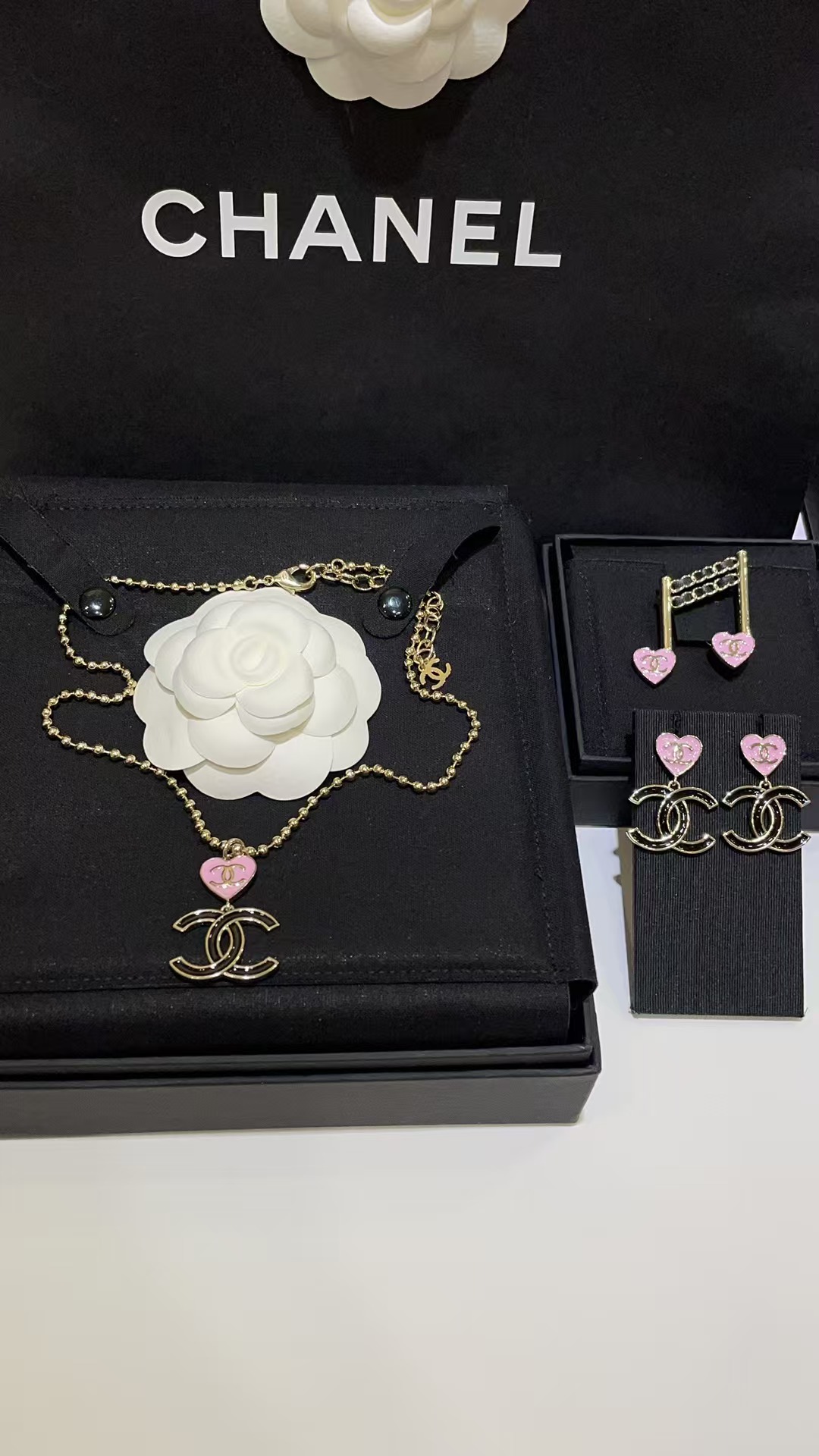 Chanel Diamond Pearl Paved Double C Pendant Pearl Necklace - Image 7