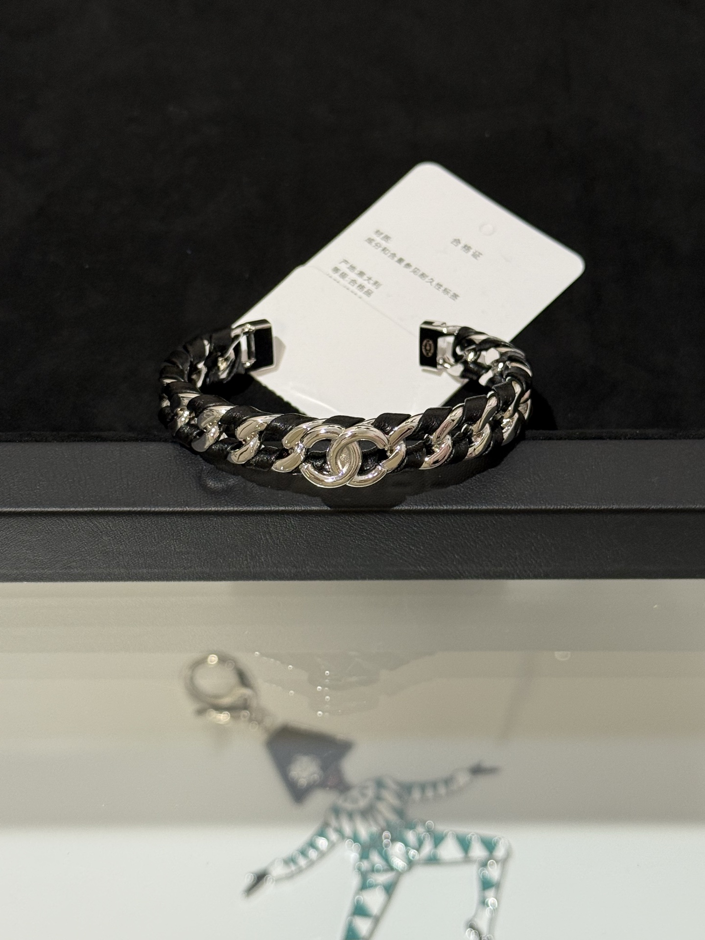 Chanel 26C Leather with Chain Bracelet Cuff Bangle - Image 12