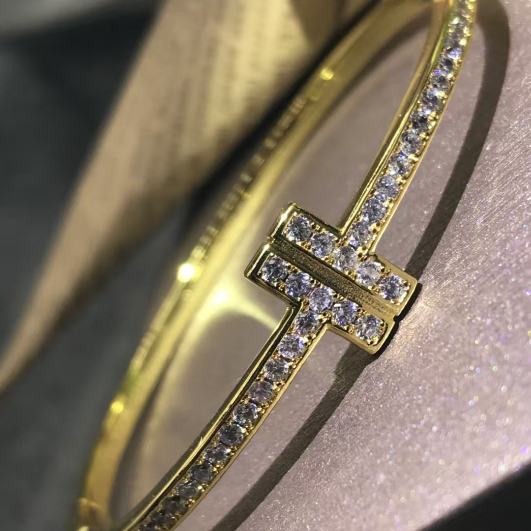 Tiffany Full Diamond Paved Double T Bangle Bracelet