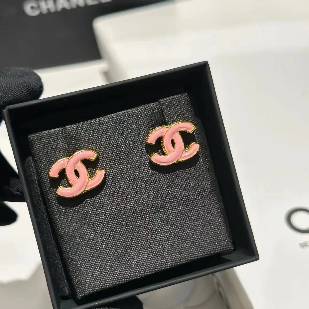 Chanel Pink Enamel CC Earrings