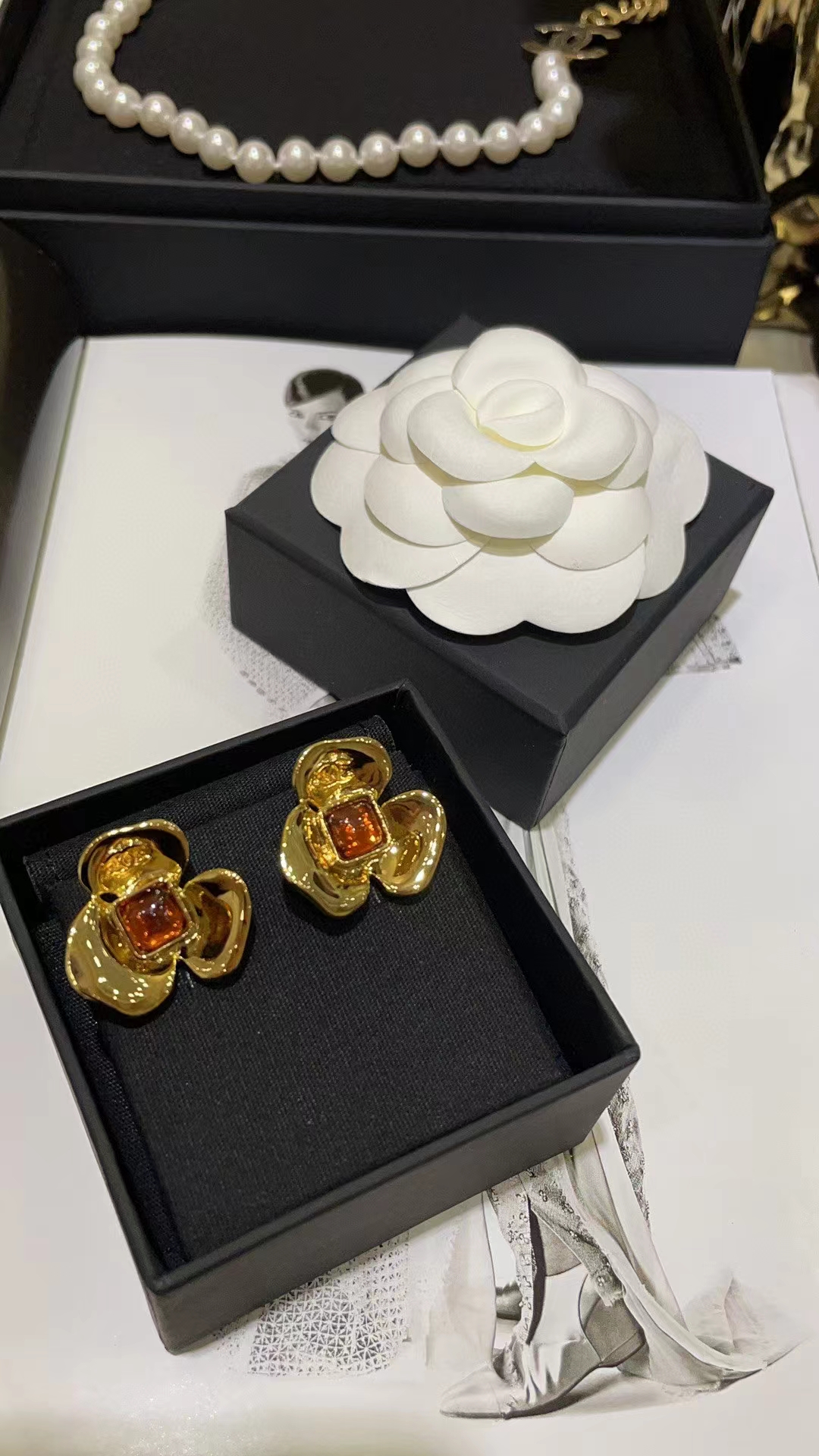 Chanel Gold Camellia Stud Earrings - Image 2