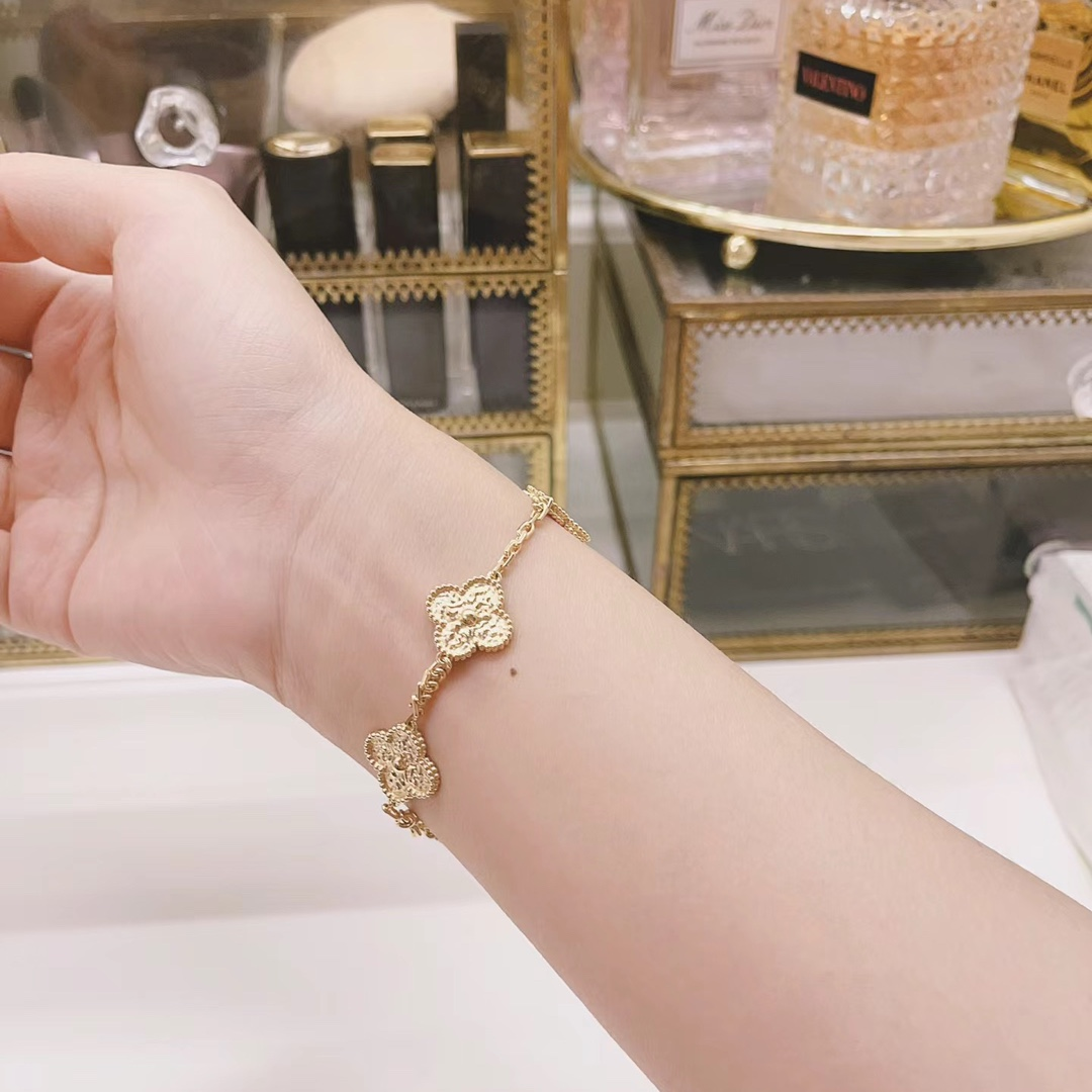VCA Vintage Alhambra Bracelet Necklace, 5Motifs, Rose Gold,No Diamond - Image 5