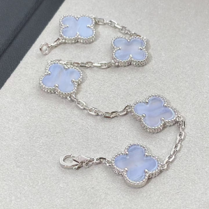 VCA Blue Chalcedony Vintage Alhambra Bracelet 5 Motifs