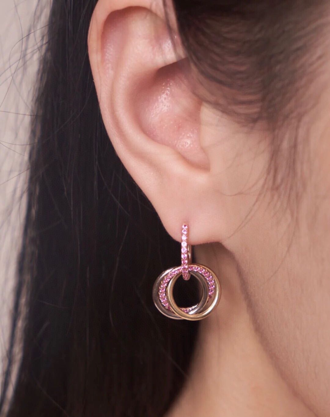 Cartier Pink Diamond Paved Trinity Necklace Earrings - Image 8