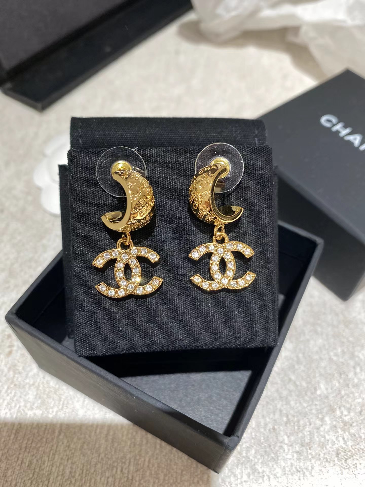 Chanel Gold Color Double C Dangle Earrings - Image 3