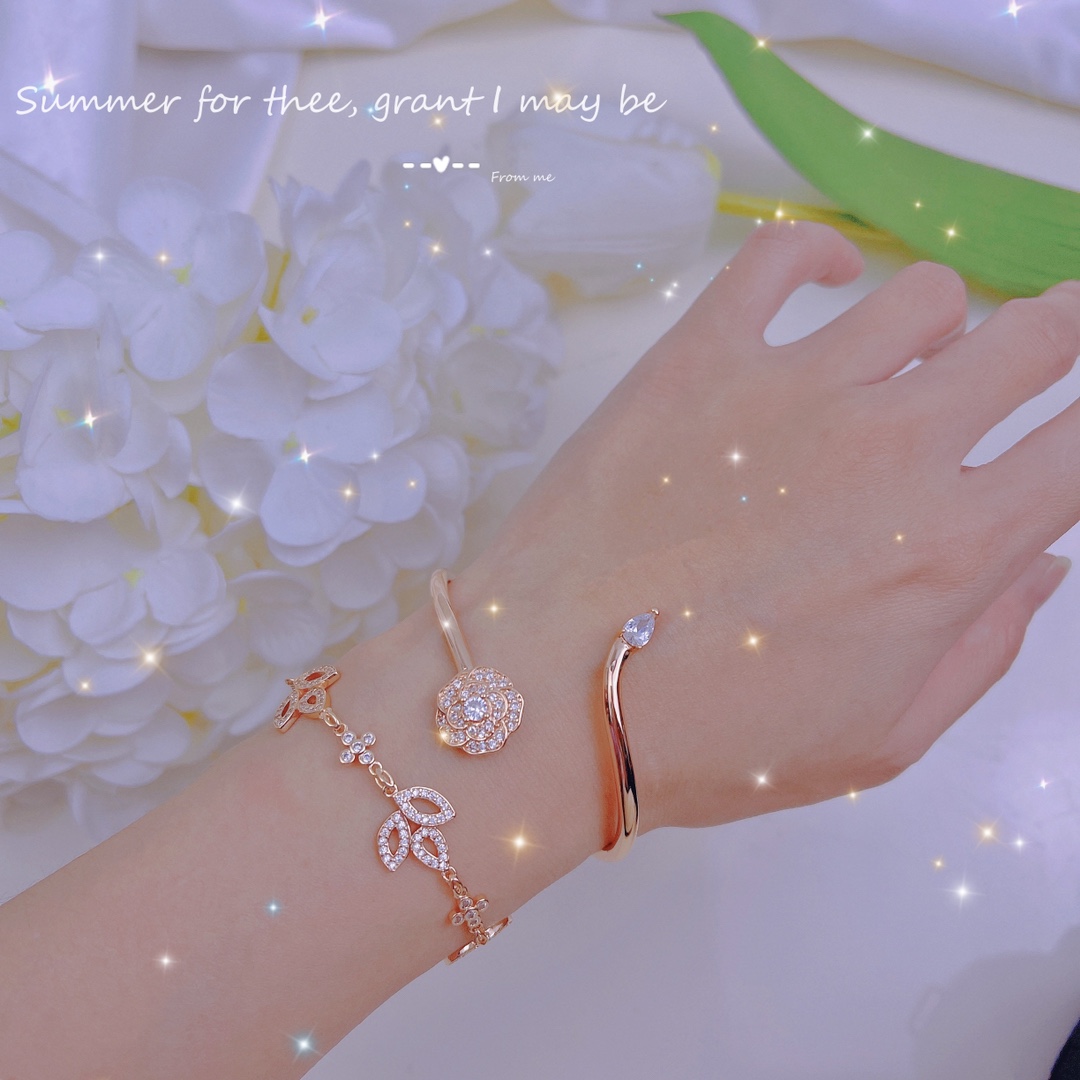 Dainty Chanel Camellia Cuff Bangle Bracelet - Image 9