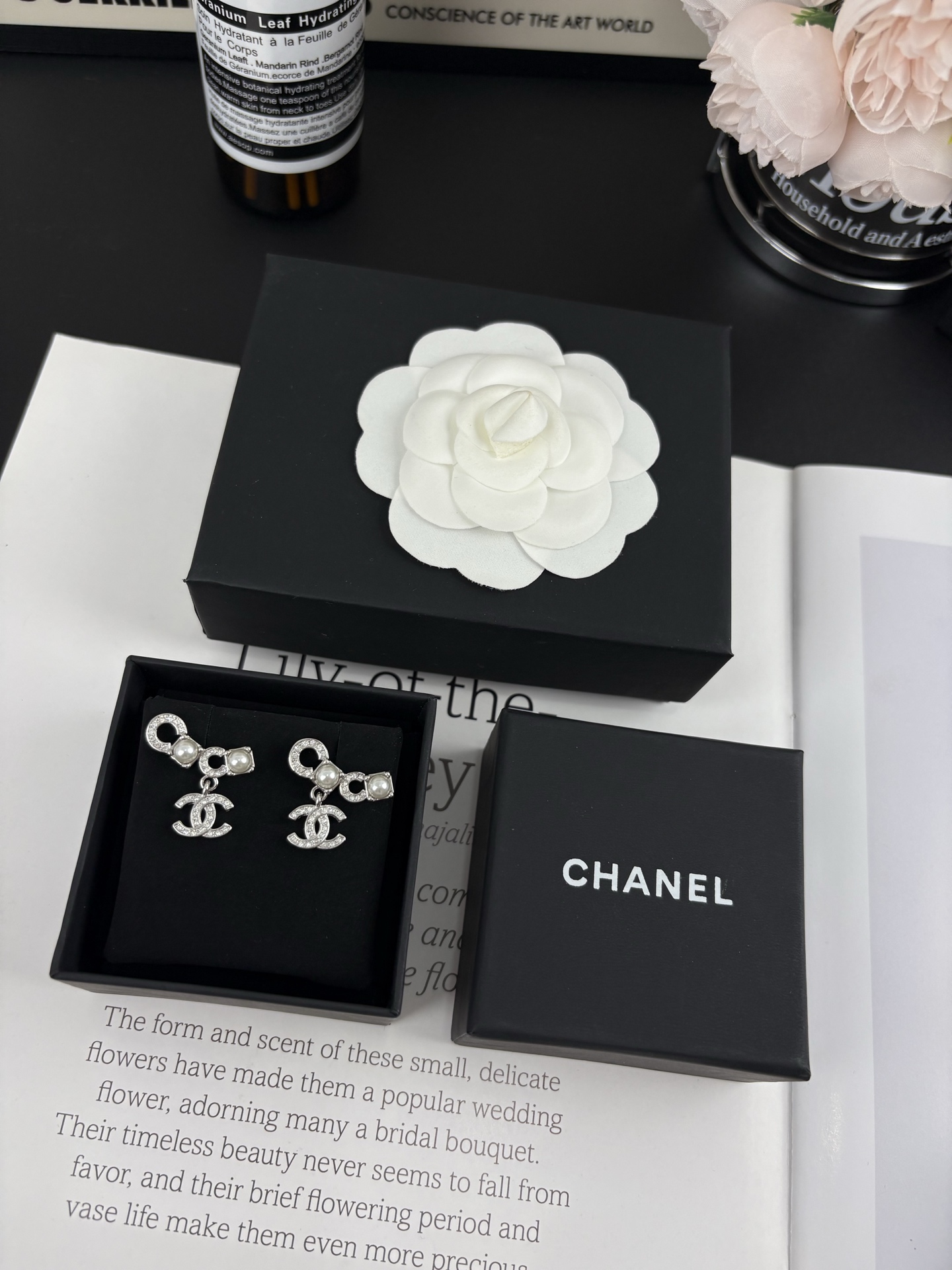Chanel Full Diamond and Pearl Paved Coco Earrings - Image 4
