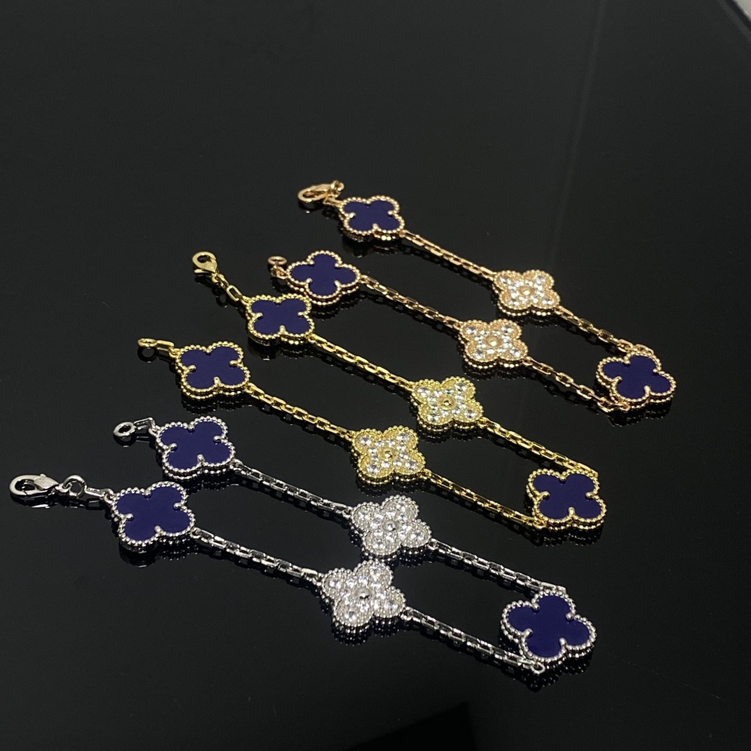 VCA Lapis Lazuli Vintage Alhambra Bracelet, 5 Motifs