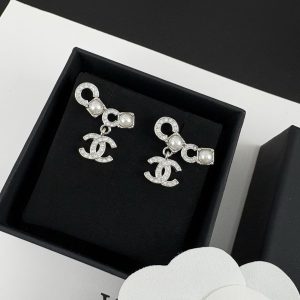Chanel Full Diamond and Pearl Paved Coco Earrings