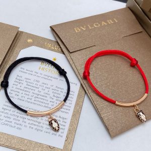 Bvlgari Black / Red Rope Bracelet with Snake Head Charm