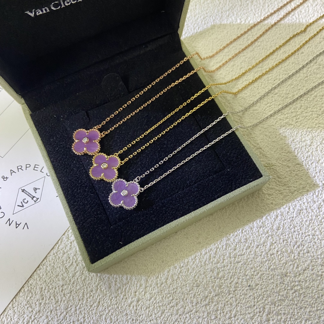 VCA Diamond Purple Vintage Alhambra Pendant Necklace