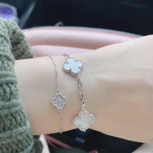 VCA Silver White Clover Vintage Alhambra Bracelet, 5 Motifs