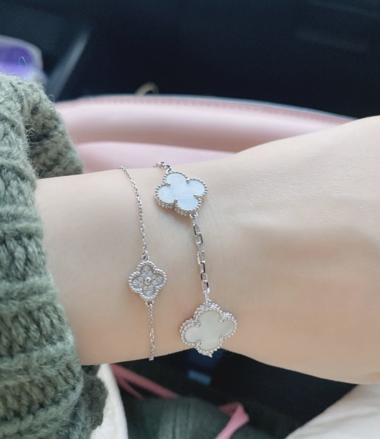 VCA Silver White Clover Vintage Alhambra Bracelet, 5 Motifs