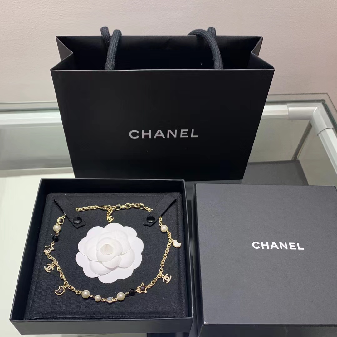 Chanel Moon Star Pearl Charms Necklace - Image 2