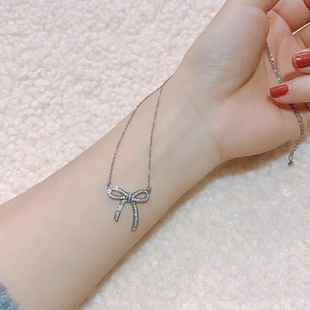 Tiffany Large Full Diamond Bow Pendant Necklace - Image 2