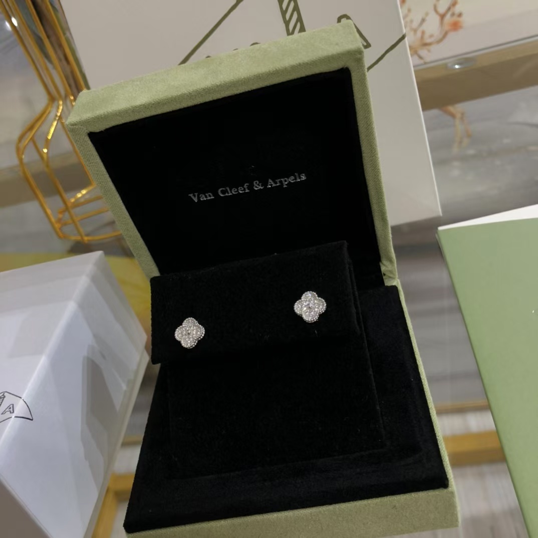 VCA Full Diamond Vintage Alhambra Earrings - Image 10