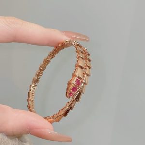 Bvlgari Rose Gold and Red Gem Serpenti Viper Bangle Bracelet
