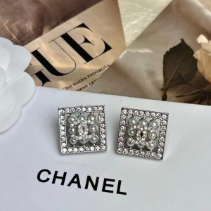 Chanel Square Diamond and Pearl Earrings