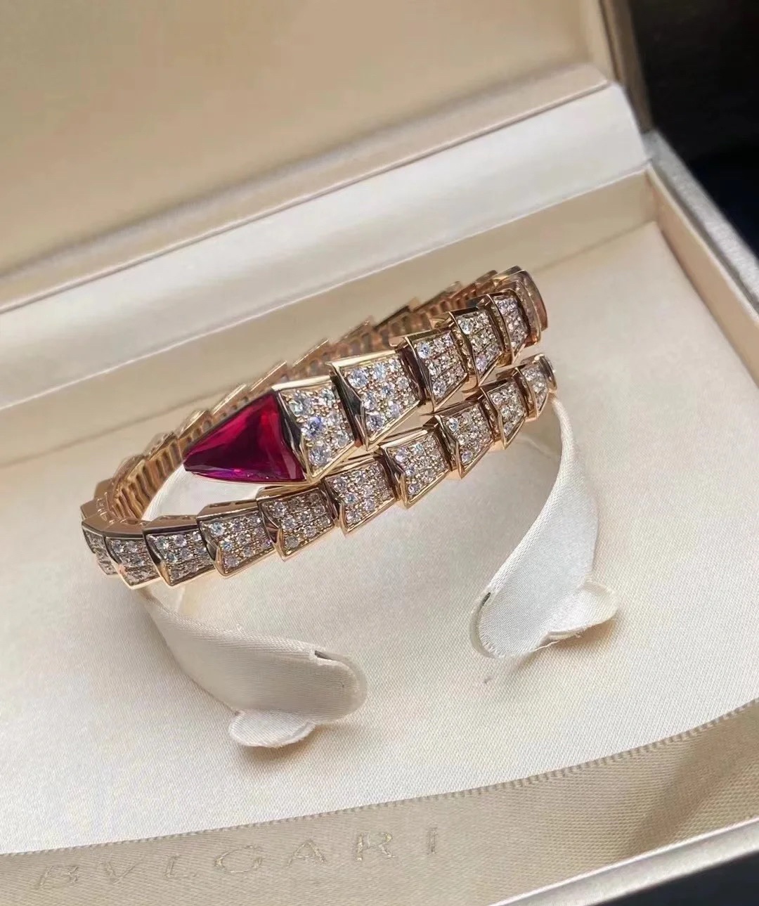 Dupe Bvlgari Serpenti Viper Bracelet in Rose Gold with Diamond and Rubellite - Image 2