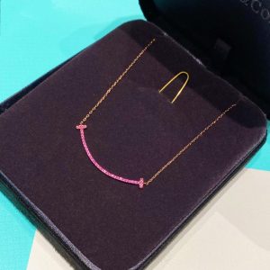 Tiffany Rose Gold Chain Pink Diamond Smile Necklace