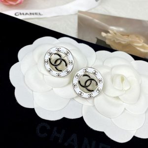 Chanel Round White and Black Enamel Stud Earrings