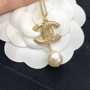 Chanel Sweater Double C Pearl Dangle Necklace