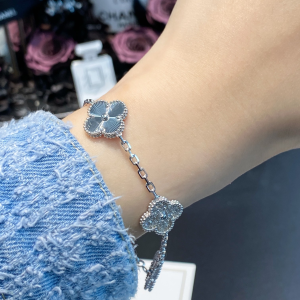 VCA Silver Diamond Vintage Alhambra Bracelet, 5 Motifs