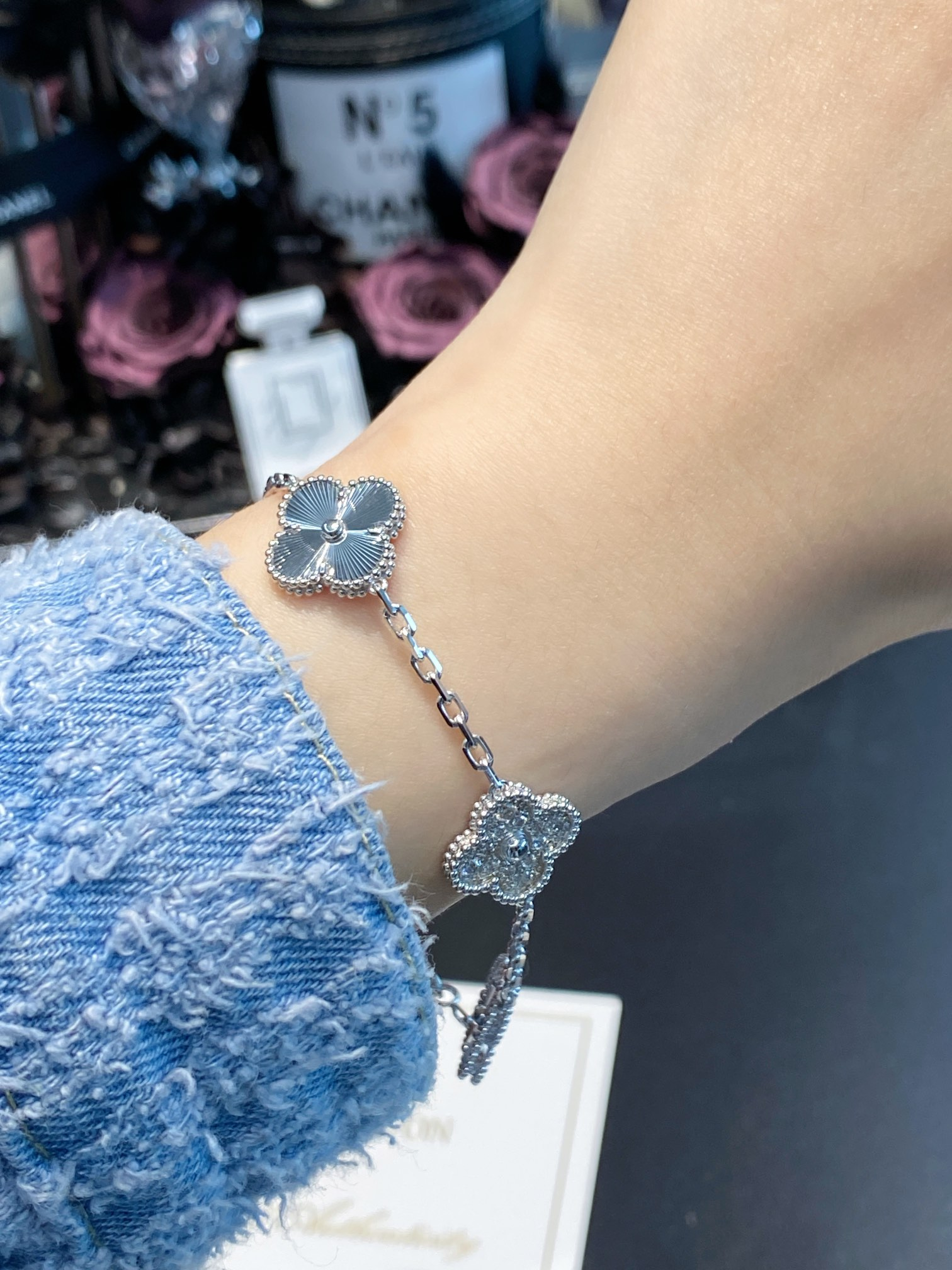 VCA Silver Diamond Vintage Alhambra Bracelet, 5 Motifs
